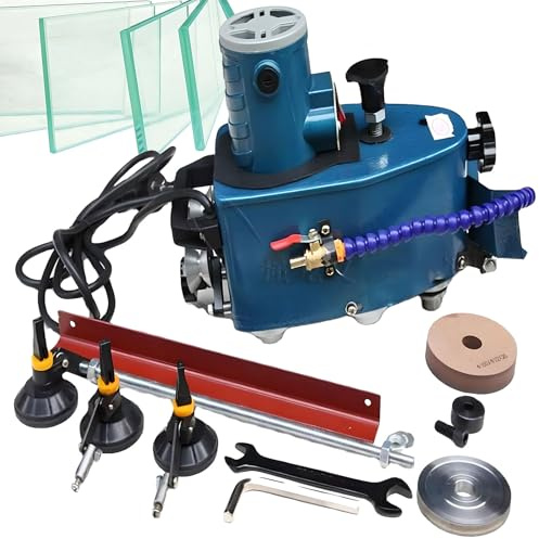 Glass Polishing Machine 850W, Edge Grinder for Beveling & Polishing, Variable Speed 8000r/min, Thickness 3-12mm, Straight & Round Edging