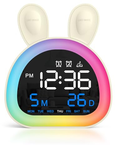 ORIA Wecker Kinder, Digital Kinderwecker mit Licht für Mädchen Jungen Jugendliche, Lichtwecker Pädagogischer Kinder, Schlaftrainer, 9 Farbe Nachtlicht, Duale Alarm, Snooze Modi, 6 Soundeffekten