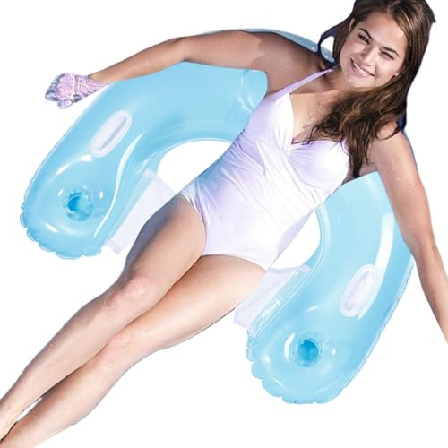 Galleggianti per piscina, zattera galleggiante portatile | Lettino gonfiabile con 2 manici e portabicchieri – per piscina all'aperto, nuoto, acqua, abbronzatura al lago, adulti e donne