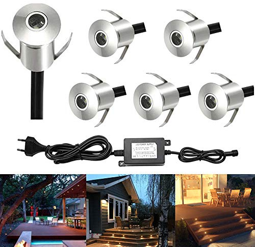 CHNXU 6er Set Mini LED Bodeneinbaustrahler Aussen Ø22mm 0.6W Bodenlampe 7LM IP67 Wasserdicht Terrassenbeleuchtung DC 12V Einbauleuchte für Garten Holzbrücke Pool Holzdeck Gehweg Küche (Warmes Weiß)