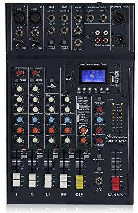 Studiomaster Club XS6 6-Channel Mixer Desk - Compact Analog Audio Mixer with Built-In DSP Effects, Bluetooth Connectivity, USB Playback & Recording, Ideal for Live Sound, Studio & Podcasting
