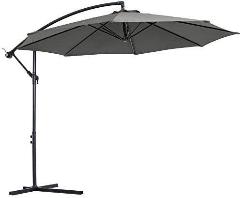 Outsunny Ampelschirm Ø300 cm neigbar Sonnenschirm mit UV-Schutz Kurbelschirm mit Ständer, Kurbelvorrichtung, Marktschirm Gartenschirm Sonnenschutz für Balkon Garten Terrasse Grau