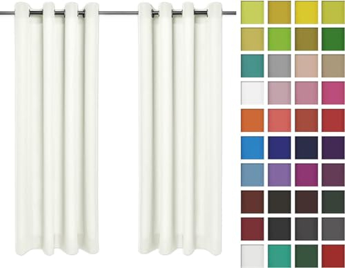 Rollmayer Vorhänge Schal mit Ösen Kollektion Vivid (Ecru 2, 135x240 cm - BxH - 2 er Pack) Blickdicht Uni einfarbig Gardinen Schal für Schlafzimmer Schal