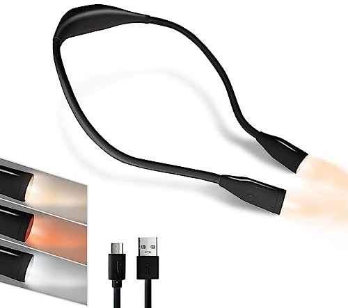 TINYOUTH Schwarze Hals Buchlampe, 1000mAh USB Wiederaufladbar led Leselampe Dimmbar mit 3 Lichtmodi, Handarbeitslampe für Buch Stricken Reparatur Nähen Werkstatt Angeln