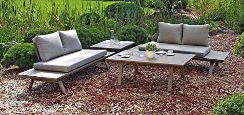 Alu Sitzgarnitur Sitzgruppe Garten Lounge Set Gartenmöbel Massiv Tisch Sofa grau