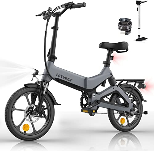 HITWAY BK2 Electric Bike, Folding Electric Bicycle with LCD Display, 25Km/h,16inch, 5 Riding Modes, 25KG Capacity, Compact Foldable Ebike, City E bike, 2025