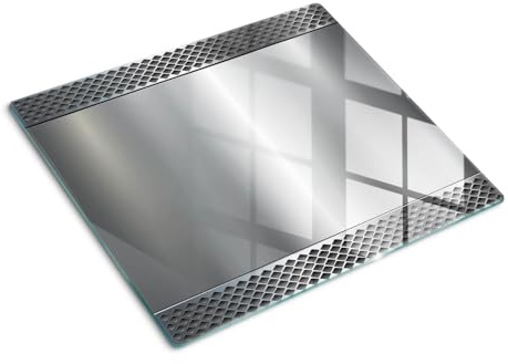 Tabla de Cortar Cristal 60x52 cm para Encimera de Cocina Patas de Silicona de Vidrio Templado Placa de Corte Fina Higienicas Decorativa Una Pieza Resistente - Fondo de metal