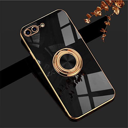 EYZUTAK Hülle für iPhone 7 Plus iPhone 8 Plus, Glänzend Weiche Silikon TPU Slim Case mit 360 Grad Ring Ständer Bumper Stoßfest Schutzhülle Fingerhalter Magnetische Autohalterung Cover - Schwarz