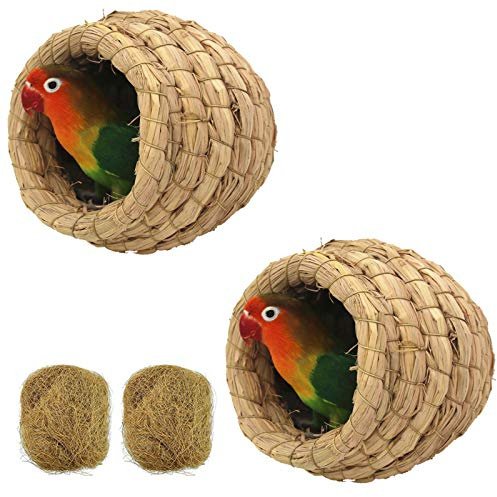 2Pcs Birdcage Straw, Lucky Interests Natural Fiber Simulation Birdhouse, Resting Breeding Place for Birds, Handmade Birds Nest Straw Bird, Hideaway from Predators, Provides Shelter from Cold Weather