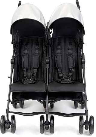 Summer Infant 3Dlite Folding Lightweight Side by Side Double Stroller with 5-Point Safety Harness for Infants and Toddlers, Black