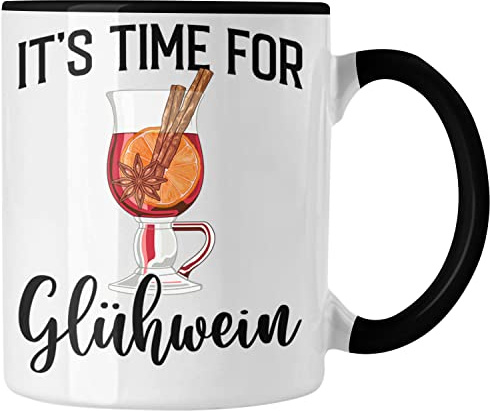 Trendation - Glühwein Tasse Lustig Spruch Glühweinbecher mit Henkel Doppelwandig Glühweintassen Gläser Weihnachtsmarkt Becher Tassen Geschenk - It Time For Glühwien (Schwarz)