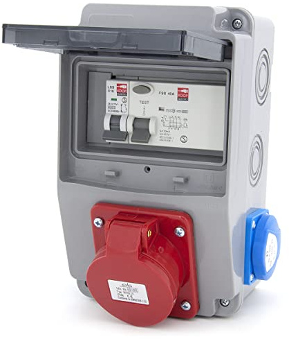 ELS Elektrotechnika Steckdosenverteiler Baustromverteiler Wandverteiler Schuko 2x230V + Sicherungen Leitungsschutzschalter 1x LS C16 + Fehlerstromschutzschalter FI 40/4/0.03A Verdrahtet Anschlußfertig