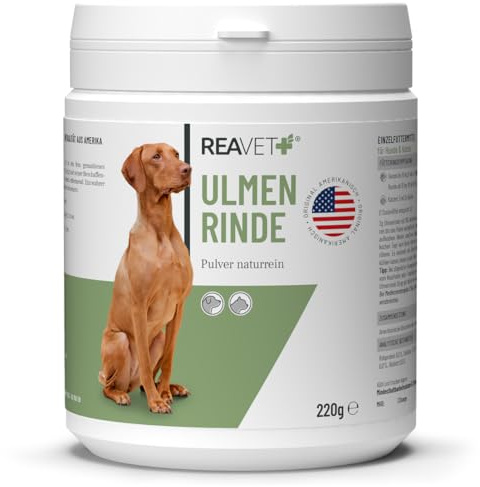 ReaVET Ulmenrinde Pulver Amerikanisch für Hunde & Katzen 220g – Stark schleimend, Naturrein in Premiumqualität, Verdauung, Darmflora, Magen, Slippery Elm Bark