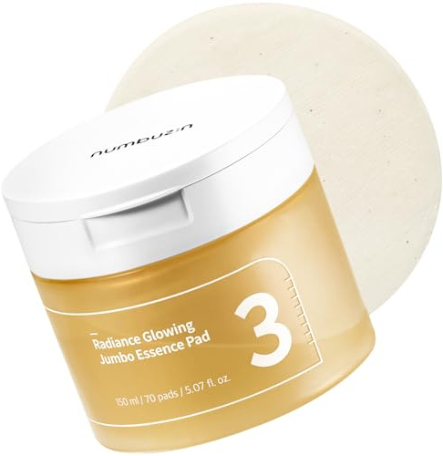 numbuzin N°3 Toner pads | Toner pads Radiance Glowing Jumbo Essence | Peau lisse hydratée, grain de peau affiné, Glass Skin, Teint Lumineux | Ingrédients fermentés, Bifida | 70 pads, 150 ml