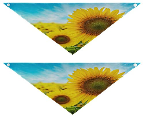 2 Stück Hundehalstücher Milch Seide Haustier Bandana Schal Druckknopf Dreieck Lätzchen Halstuch Set für kleine bis große Welpen Hunde Katzen große Sonnenblume blauer Himmel Hintergrund