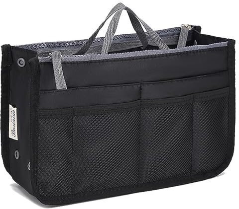 YUEMING Handtaschen Organiser, Taschenorganizer für Frauen, Kosmetikorganizer 13 Taschen Erweiterbar Liner Bag Pouch Reißverschluss Tote Organizer Wickeltasche Reisetasche mit Griff 28x18x10cm