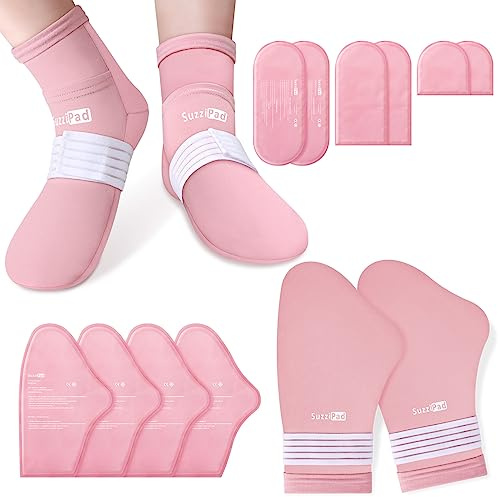 SuzziPad Guantes de quimioterapia y calcetines para quimioterapia, artículos cómodos para el cáncer, incluye 10 bolsas de hielo, ideales para calmar las molestias de las manos y los pies, talla L