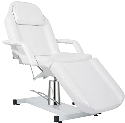 Bonnlo Hydraulischer Gesichtsbett Massagetisch, Mehrzweck Tätowierungsstuhl mit 3 Abschnitten, Kosmetikerbett, verstellbare Schönheitssalon Spa Ausrüstung, Weiß