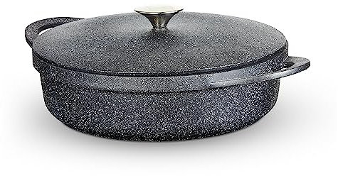 Tower T900191 Shallow Casserole Dish with Aluminium Lid, Lightweight Cast Aluminium, 28cm, Black, Graphite