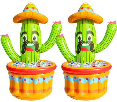 PARENTSWELL 2 Pack Inflatable Cactus Coolers, 47.5'' Inflatable Drink Party Cooler Blow Up Cactus Ice Bucket for Summer Fiesta Cinco De Mayo Pool Party Supplies Decoration