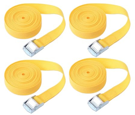 Spännband för fästen, 5 m x 25 mm 4 st justerbara fransremmar med legeringsspänne för lastbagage skåpbilar – gul
