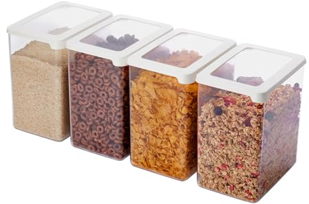 SmartStore Clear Airtight Dry Food Containers with Lids 3.5L Set of 4 - Plastic Storage Box with Lid, BPA Free, Dishwasher Safe - Stacking Kitchen Storage Containers - 12.5 x 18 x 20cm