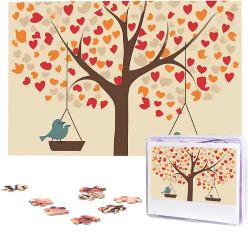 Jigsaw Puzzles 1000 Teile Für Erwachsene Baum mit Vögeln auf Schaukel Jigsaw Puzzle Cooles Tier Weihnachtspuzzle Geschenk Puzzle Für Familie Größe 75 X 50 cm