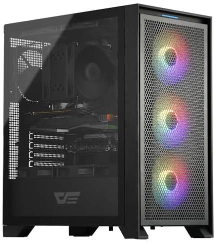 darkFlash Case PC Mid-tower ATX Gaming, 3x120mm Ventole RGB Fisse Preinstallate, Pannello Frontale Rete Grande Rimovibile, USB 3.0, Pannello Laterale Vetro Temperato, Case Flusso D'aria, Nero (DRX70)