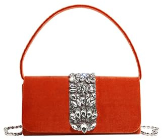 CORIOS Damen Abendtasche Strass Clutch Tasche Shiny Diamant Schultertasche Hochzeit Brautbörse Handtasche Elegante Klein Tasche Kette Umhängetasche Orange