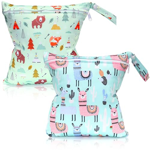 UTXN 2 Stück Nasstaschen wiederverwendbar waschbar wasserdicht trockene Nasstasche Windeltaschen mit doppeltem Reißverschluss Organizer-Beutel für Babys Schwimmen Camping Reisen (27,9 x 29,9 cm)