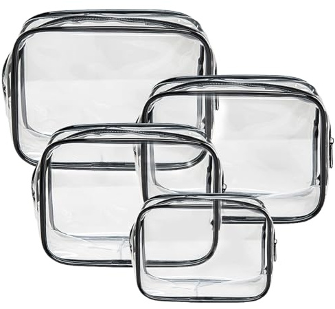 Kulturbeutel Transparent, 4 Stück Kosmetiktasche Durchsichtig Schwarz | Transparent Make-Up Tasche PVC Wasserdicht Große Reise Kulturtasche für Männer Frauen Kinder