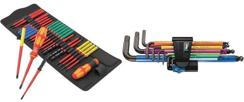 Wera 05006617001 Kraftform Kompakt VDE Big Pack 1, 26-teilig & 05022210001 950/9 Hex-Plus Multicolour HF 1 Multicolour Winkelschlüsselsatz, metrisch, BlackLaser, mit Haltefunktion, 9-teilig