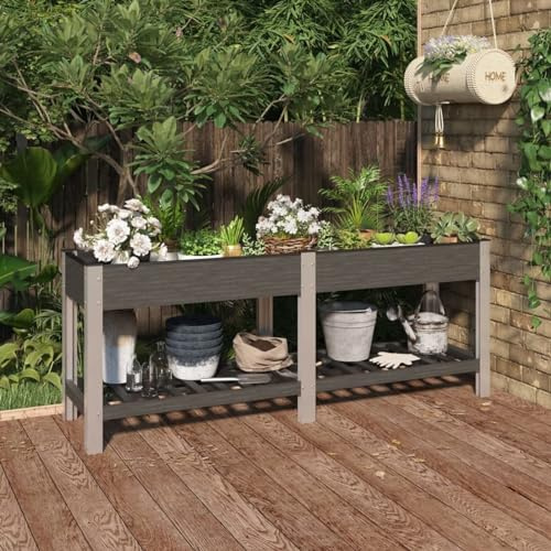 Garden Raised Bed With Shelf Grey 200x50x75 Cm WPC, Garden Planter Flower Box Plant Container Trays For Vegetable Plants Fruits Herbs, Outdoor Pot Patio Balcony Planter Box(Size: 200 x 50 x 75 cm)