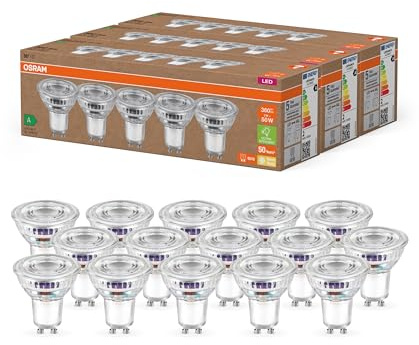 OSRAM Lampade LED ad alta efficienza con classe di efficienza energetica A, Confezione vantaggiosa con 15 lampadine, sostituzione 50W, bianco caldo (2700K), E27, vetro