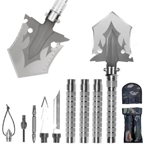 Klappspaten Outdoor Multifunktional Schaufel 4 Längenkombinationen Schaufel aus rostfreien Edelstahl, Edelstahl Gartenschaufel für Wandern Camping Survival