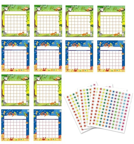 TUKNN Belohnungstafel, Star Chart, Personalisierte Belohnungstafel für Kinder, Belohnungstafel Kinder, Aufgabentafel für Kinder Belohnungssystem, mit 480 Sternstickern, 12 Stück