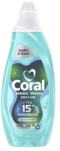Coral Magic Wash Quick & Care tvättmedel, universellt rent flytande tvättmedel för 15 minuters kort tvätt med PRO-S-teknik 54 WL