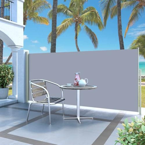 Retractable Side Awning, Outdoor Privacy Screen Retractable Side Awning 140 x 300 cm Grey
