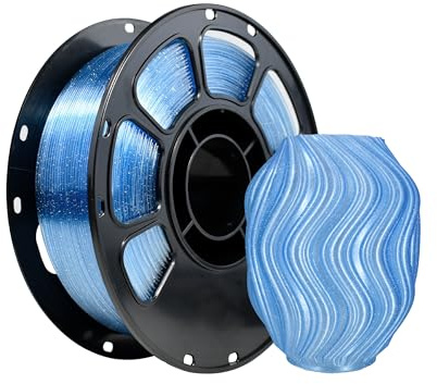 iBOSS Transparentes Glitzer-Filament PETG 1,75 mm, klares Material für 3D-Drucker, 1 kg Spule, 3D-Druckmaterialien mit Pailletten, 1,75 mm, PETG Pailletten, Himmelblau