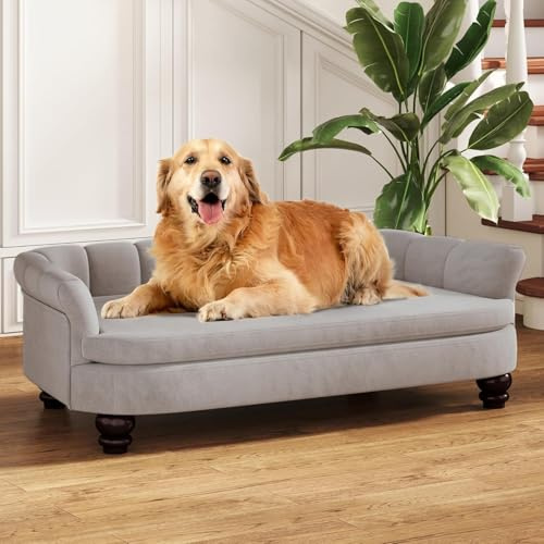 SEYNAR Hundesofa, bequemes Haustiersofa für große und mittelgroße Hunde, weiches Samtkissen, langlebige Hundemöbel für Wohnzimmer, waschbares Hundebett für Couch (Grau)