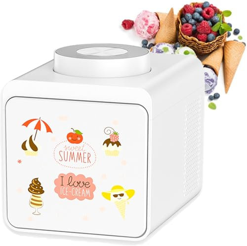 Heladera automática para el hogar de 1 L y 120 W: máquina para congelar postres en 40 minutos, doble velocidad, recipiente de fácil limpieza, ideal para preparar helados y sorbetes en casa.,White