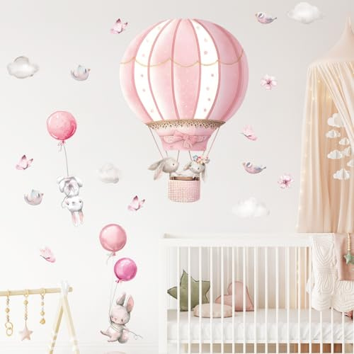 Fufuquare Adesivi da Parete con Palloncini a Caldo Rossi e Conigli Adesivi Murali Facili da Applicare con Sogni Animali per Stanze Bambini Asilo Nido Classe