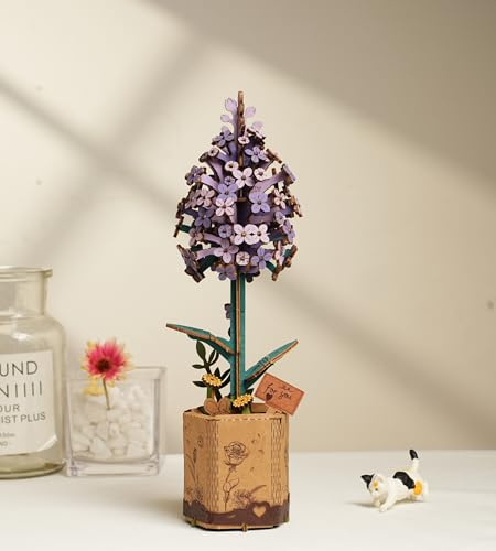 ROBOTIME Puzzle 3D en Bois Fleurs Lilas, Puzzle de Fleurs Artificielles, kits de Construction pour Adultes de Bricolage, pour la Saint-Valentin, la Fête des Mères et Noël
