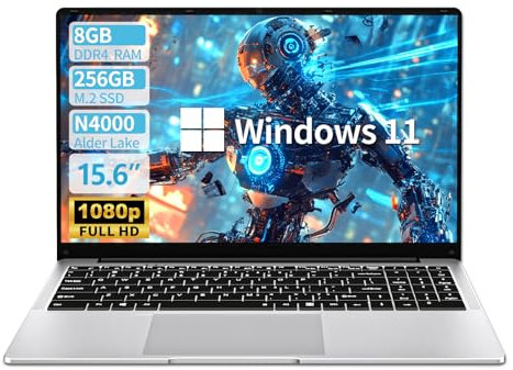 Ordinateur Portable 15.6 Pouces, Win 11 PC Portable 12Go LPDDR4 RAM 256Go SSD, Celeron N4000 Processor, Laptop 1980*1080 IPS FHD Écran, WiFi5/Mini-HDMI/USB3.0/BT4.2/Webcan, Carte TF Développer to 1To