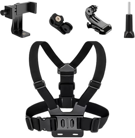 Ksywydu Action Camera Phone Chest Mount Strap Kit, Harness Strap Holder Adjustable for GoPro Hero, DJI Osmo, iPhone, Samsung, Compatible with Most Action Cameras Smartphones, 360° Rotating Phone Clip