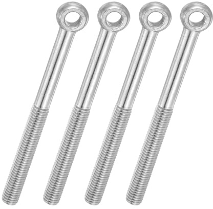 PATIKIL 4 Pcs M10x110mm Perno Ojo Giratorio Con Hombro, 304 Acero Inox Métrico Media Roscado Con Ojo Pesca Y Agujero Deslizante Perno Aparejo Tornillos Sujeción Metálicos, Plateado