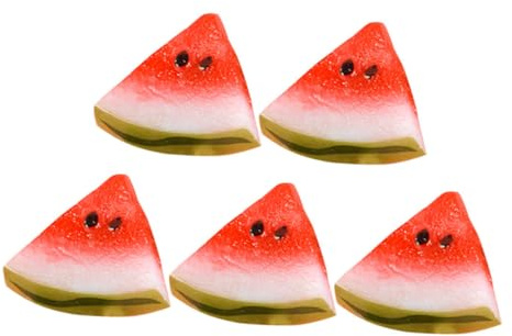 WEKAMOS Miniature Artificial Watermelon Slices 5pcs Set Pvc Mini Fake Fruits for Dollhouse Crafting Home Decor Landscape Scene Layout Prop