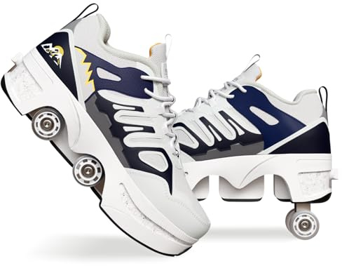 Chaussures à roulettes Escamotables 4 Roues pour Enfants - Basket Roller Garçon Fille (33-40) - Patins à roulettes Cachés, Skate Sneaker Enfant, blue-35