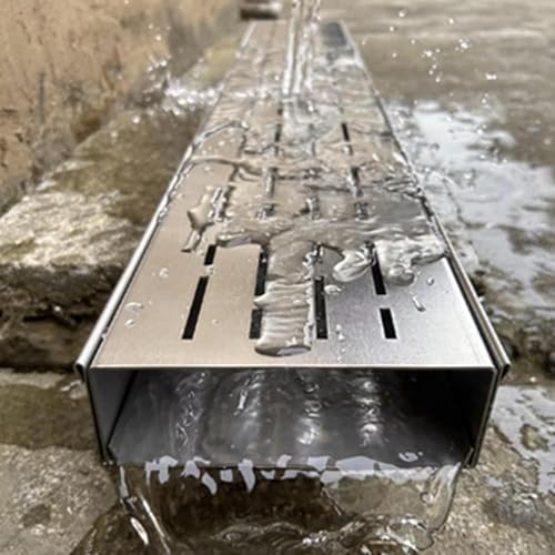 Trench Drain Grate Cover Plate for Storm Catch Basin, High Load-Bearing, 1M Long, Rainwater Drainage Solution for Sidewalk and Balcony