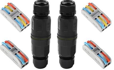 Leloco Kabelverbinder Wasserdicht IP68, Erdkabel Verbinder Wasserdicht mit 3-polig+ 2-polig Verbindungsklemmen für Ø6-9mm Kabeldurchmesser (2er-Pack Schwarz)